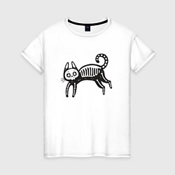 Футболка хлопковая женская Skeleton Cat, цвет: белый