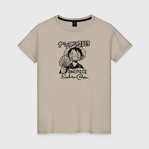 Женская футболка Улыбка Луффи с веером One Piece / Миндальный – фото 1