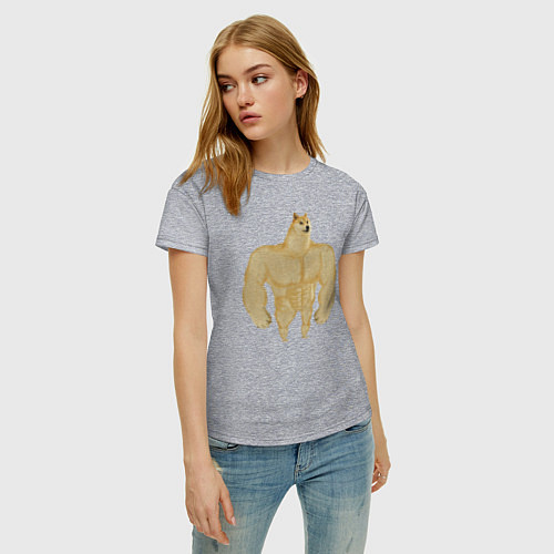 Женская футболка Мем собака качок DOGE / Меланж – фото 3