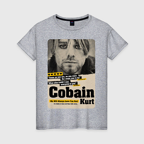 Женская футболка Kurt Cobain paper cuts / Меланж – фото 1