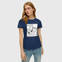 Футболка хлопковая женская Человек — бензопила, цвет: тёмно-синий — фото 2