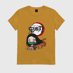 Футболка хлопковая женская Незуко Kimetsu No Yaiba Z, цвет: горчичный