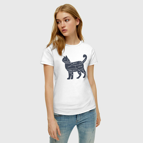 Женская футболка Как гладить кота - инструкция / Белый – фото 3