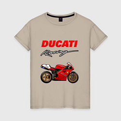 Футболка хлопковая женская DUCATI ДУКАТИ MOTOSPORT, цвет: миндальный