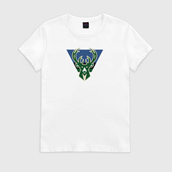 Футболка хлопковая женская Milwaukee Bucks лого, цвет: белый