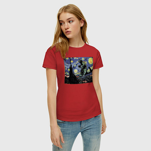 Женская футболка Годзилла Ван Гога / Красный – фото 3