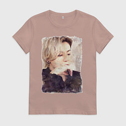 Футболка хлопковая женская Задумчивый Чонгук, цвет: пыльно-розовый