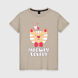 Футболка хлопковая женская Meowly Lovely, цвет: миндальный