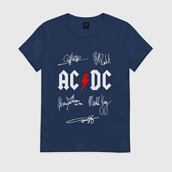 Футболка хлопковая женская AC DC АВТОГРАФЫ ИСПОЛНИТЕЛЕЙ, цвет: тёмно-синий