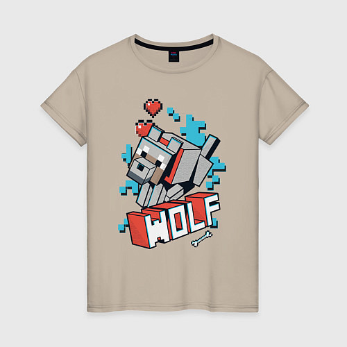 Женская футболка Майнкрафт Волк, Minecraft Wolf / Миндальный – фото 1