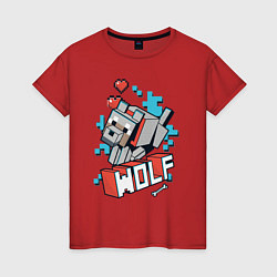 Футболка хлопковая женская Майнкрафт Волк, Minecraft Wolf, цвет: красный