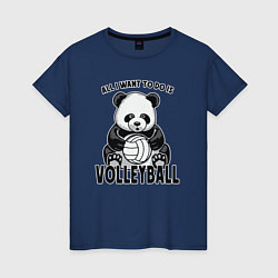 Футболка хлопковая женская Volleyball Panda, цвет: тёмно-синий