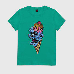 Футболка хлопковая женская Horror ice cream, цвет: зеленый