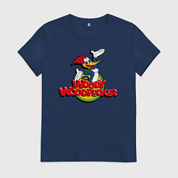 Футболка хлопковая женская Дятел Вуди лого, цвет: тёмно-синий