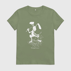 Футболка хлопковая женская Курьер - Заяц, цвет: авокадо
