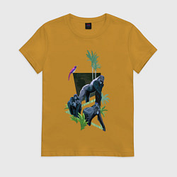 Футболка хлопковая женская Дикое семейство, цвет: горчичный