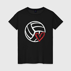 Футболка хлопковая женская Love Volleyball, цвет: черный