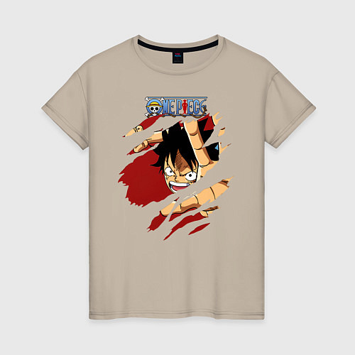 Женская футболка Луффи One Piece в разрыве / Миндальный – фото 1