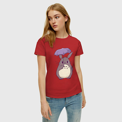 Женская футболка Кавайный Тоторо с зонтиком / Красный – фото 3