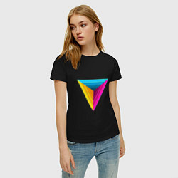 Футболка хлопковая женская Неоновые треугольники, цвет: черный — фото 2