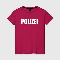 Футболка хлопковая женская POLIZEI Полиция Надпись Белая, цвет: маджента