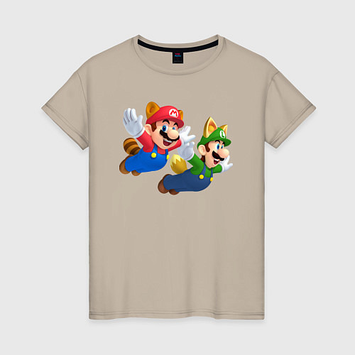 Женская футболка Марио и Луиджи улетают на юг / Миндальный – фото 1