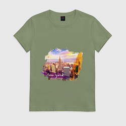 Футболка хлопковая женская Города и страны Нью-Йорк США, цвет: авокадо