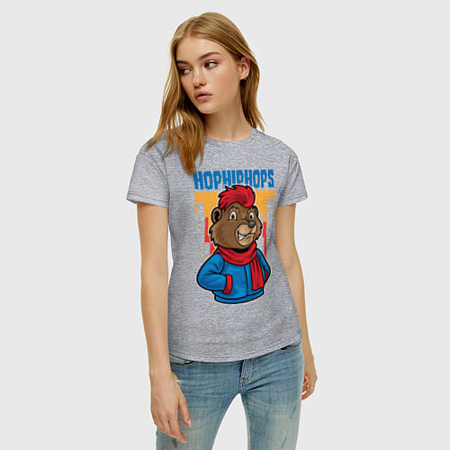 Женская футболка Медведь с красным шарфом / Меланж – фото 3