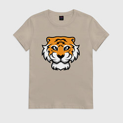 Футболка хлопковая женская Забавный Тигр, цвет: миндальный