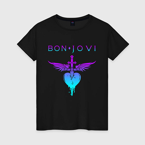 Женская футболка BON JOVI NEON LOGO HEART / Черный – фото 1