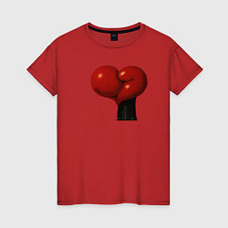 Футболка хлопковая женская Боксерские перчатки- сердце, цвет: красный