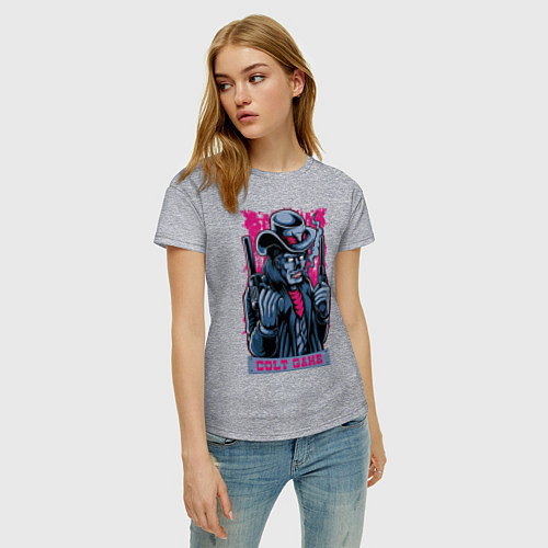 Женская футболка Скелетон с пистолетами / Меланж – фото 3
