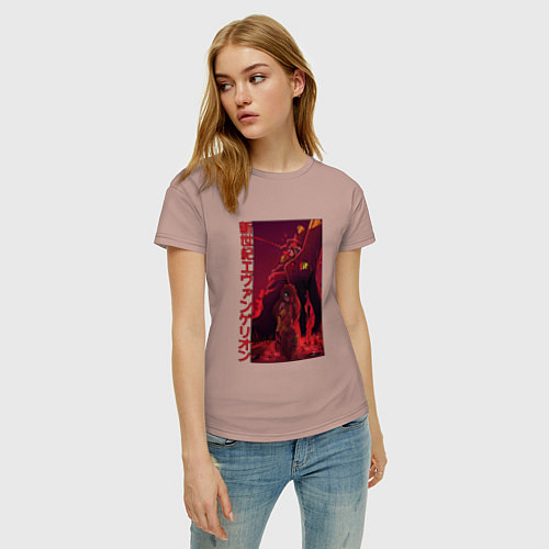 Женская футболка ЕВАНГЕЛИОН РОБОТ EVANGELION ROBOT / Пыльно-розовый – фото 3