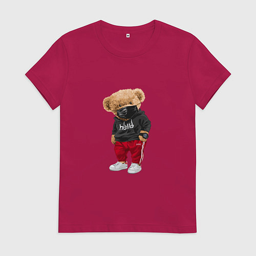 Женская футболка Крутой медвежонок в спортивках / Маджента – фото 1