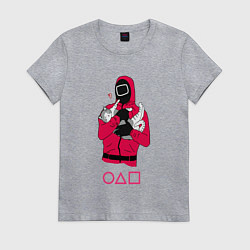 Футболка хлопковая женская Игра в кальмара - милый котик, цвет: меланж