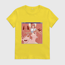 Футболка хлопковая женская Паувер из человек бензопила, цвет: желтый