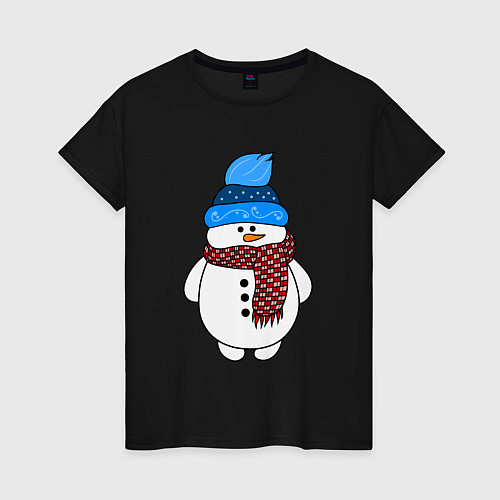 Женская футболка Снеговик в шапочке / Черный – фото 1