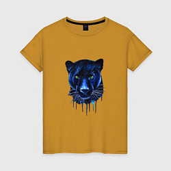 Футболка хлопковая женская Голова пантеры потекшая краска, цвет: горчичный