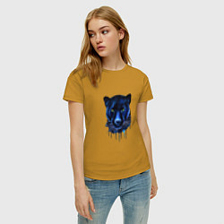 Футболка хлопковая женская Голова пантеры потекшая краска, цвет: горчичный — фото 2