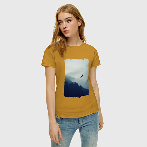 Женская футболка ОРЁЛ НАД ЛЕСОМ EAGLE / Горчичный – фото 3