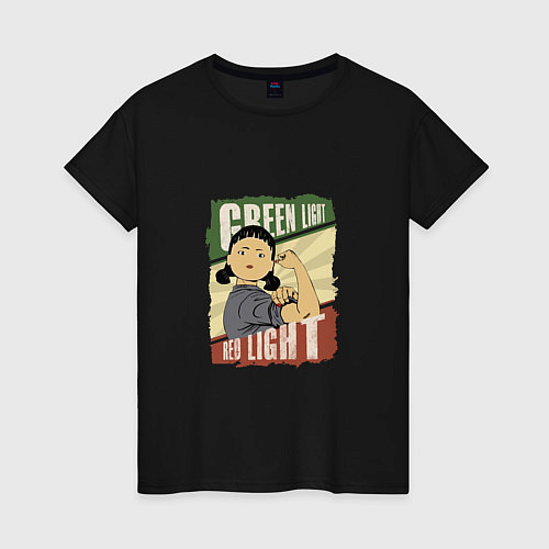 Женская футболка Краный-Зелёный свет / Черный – фото 1