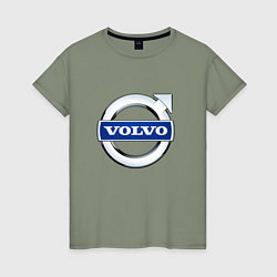Футболка хлопковая женская Volvo, логотип, цвет: авокадо