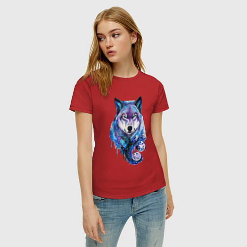 Женская футболка Волк акварель / Красный – фото 3