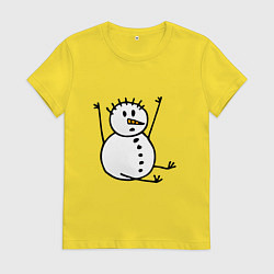 Футболка хлопковая женская Снеговик в дудл-стиле, цвет: желтый