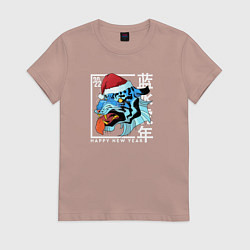 Футболка хлопковая женская Tiger Happy new year, цвет: пыльно-розовый