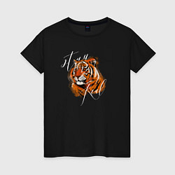 Футболка хлопковая женская Tiger Stay real, цвет: черный