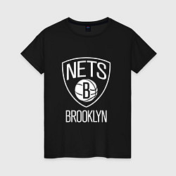 Футболка хлопковая женская Бруклин Нетс логотип, цвет: черный