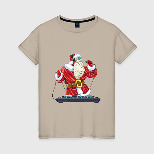 Женская футболка Санта музыкант / Миндальный – фото 1