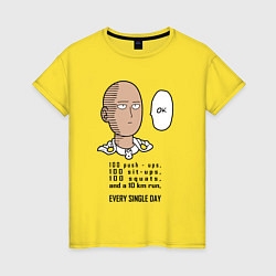 Футболка хлопковая женская Список тренировки Сайтама One Punch-Man, цвет: желтый