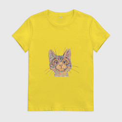 Футболка хлопковая женская A 018 Цветной кот, цвет: желтый